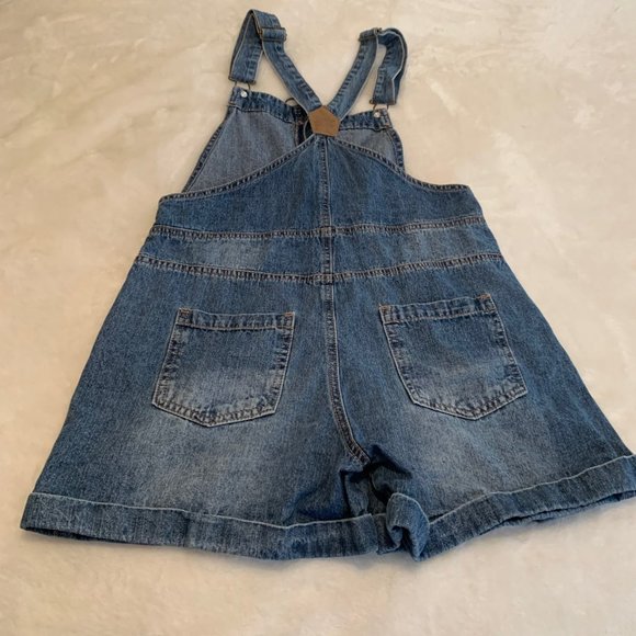 Chip Clip Medium Wash Embroidered Zip Front Short Overalls Size M - Picture 9 of 16